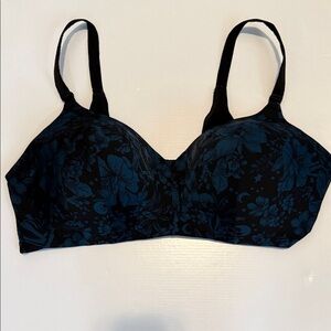Elegant Floral Black and Blue Bra